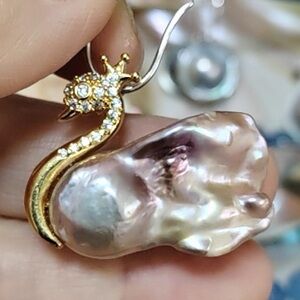 Patched Genuine Pearl Swan Pendant